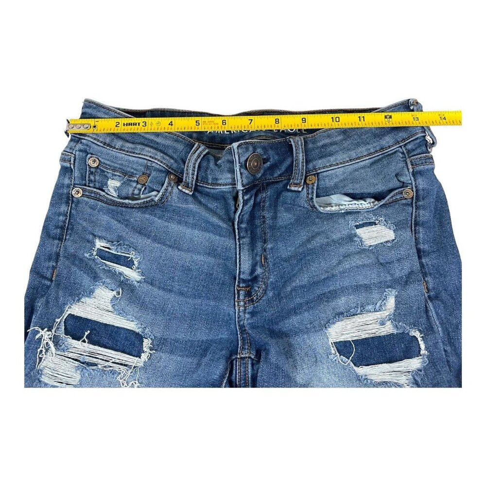 American Eagle Shorts Next Level Stretch 4 Distressed High Rise Denim Med Wash - Picture 5 of 7